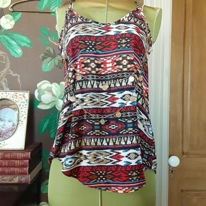BCX Sleeveless Boho Print Top with Necklace Size XS